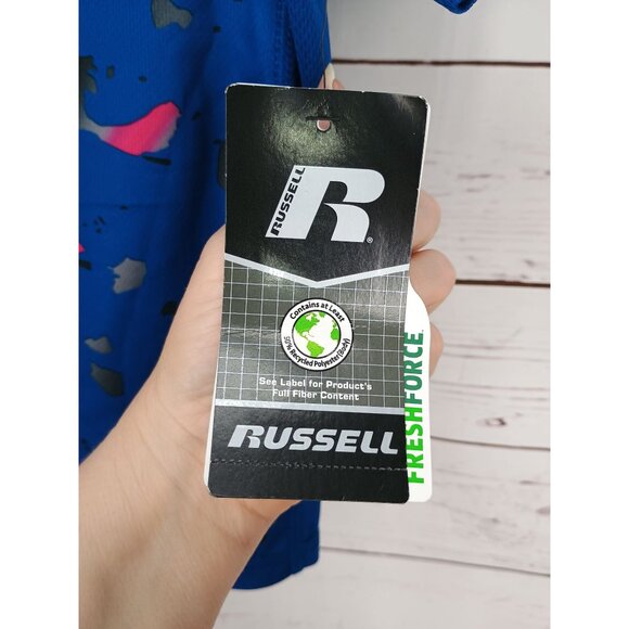 Russell Blue Camo Kids T-Shirt XS 4/5  Freshforce Odor Protection & Dripower 360 - Picture 4 of 8